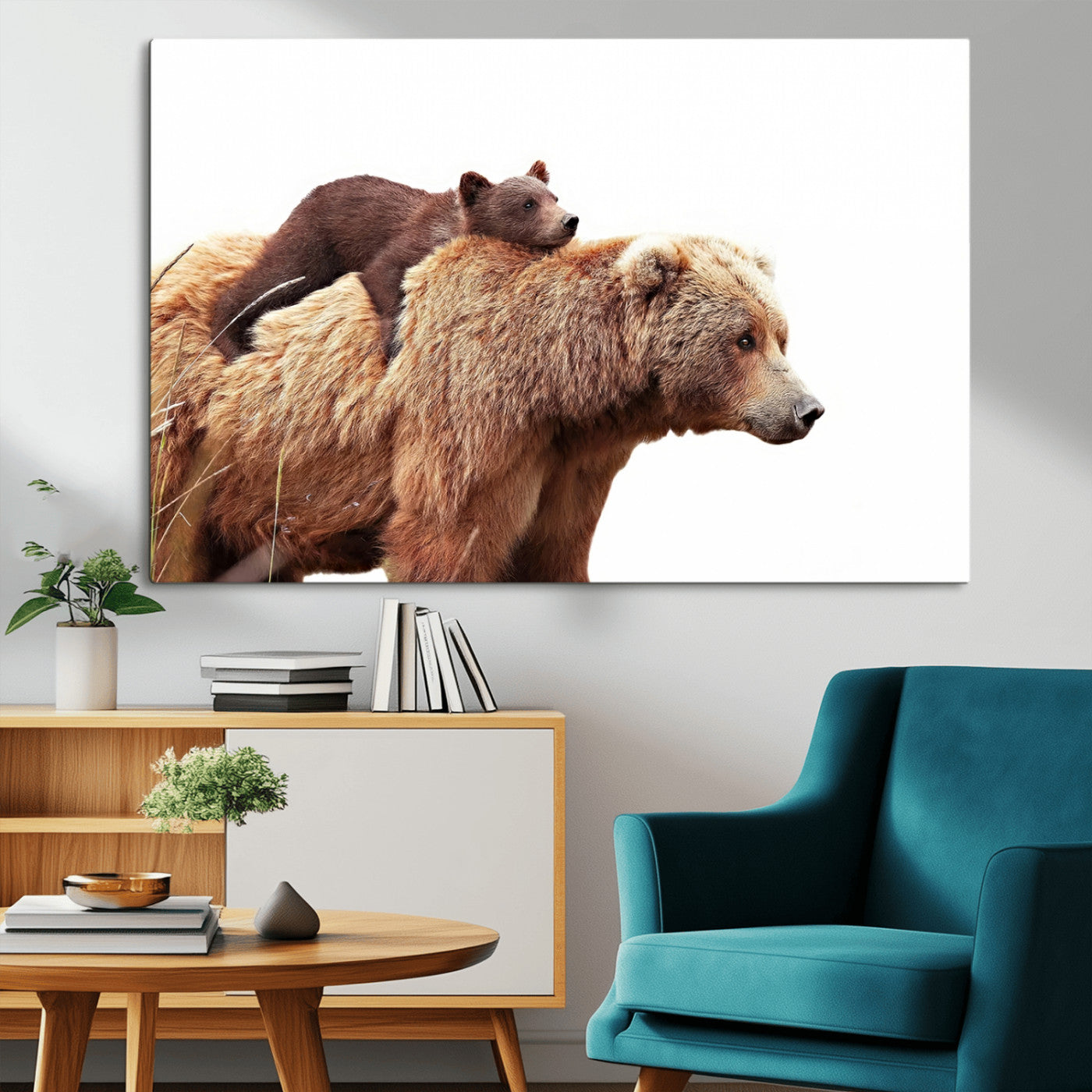 76943-MGV-CV-36X24-Mom Bear Wall Art Canvas Print, Framed Bear Photography Art Picture Print, Rustic Bear and Cub Perfect Rustic Farmhouse Decor