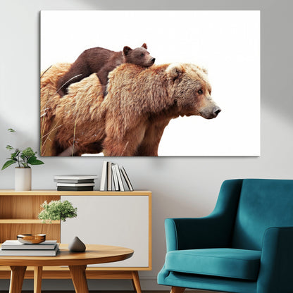 76943-MGV-CV-36X24-Mom Bear Wall Art Canvas Print, Framed Bear Photography Art Picture Print, Rustic Bear and Cub Perfect Rustic Farmhouse Decor