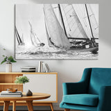 Boat-1-MGV-CV-36X24-Sailboat Racing Wall Art – Nautical Black and White Canvas Print, Ocean Adventure Decor for Office, Living Room or Bedroom