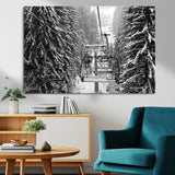 19240-MGV-CV-36X24-Ski Lift Wall Art – Black and White Winter Mountain Canvas Print, Snowy Forest Ski Resort Photography for Cabin, Lodge, Office or