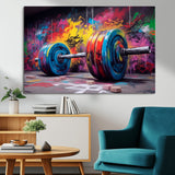 13549-MGV-CV-36X24-Graffiti Gym Wall Art Canvas Print, Framed Graffiti Barbell Art Picture Print, Weightlifting Perfect Fitness Studio Decor Artwork