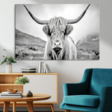 80564-MGV-CV-36X24-Highland Cow Wall Art – Black and White Scottish Highland Canvas Print, Rustic Farmhouse Decor for Living Room, Bedroom or Office