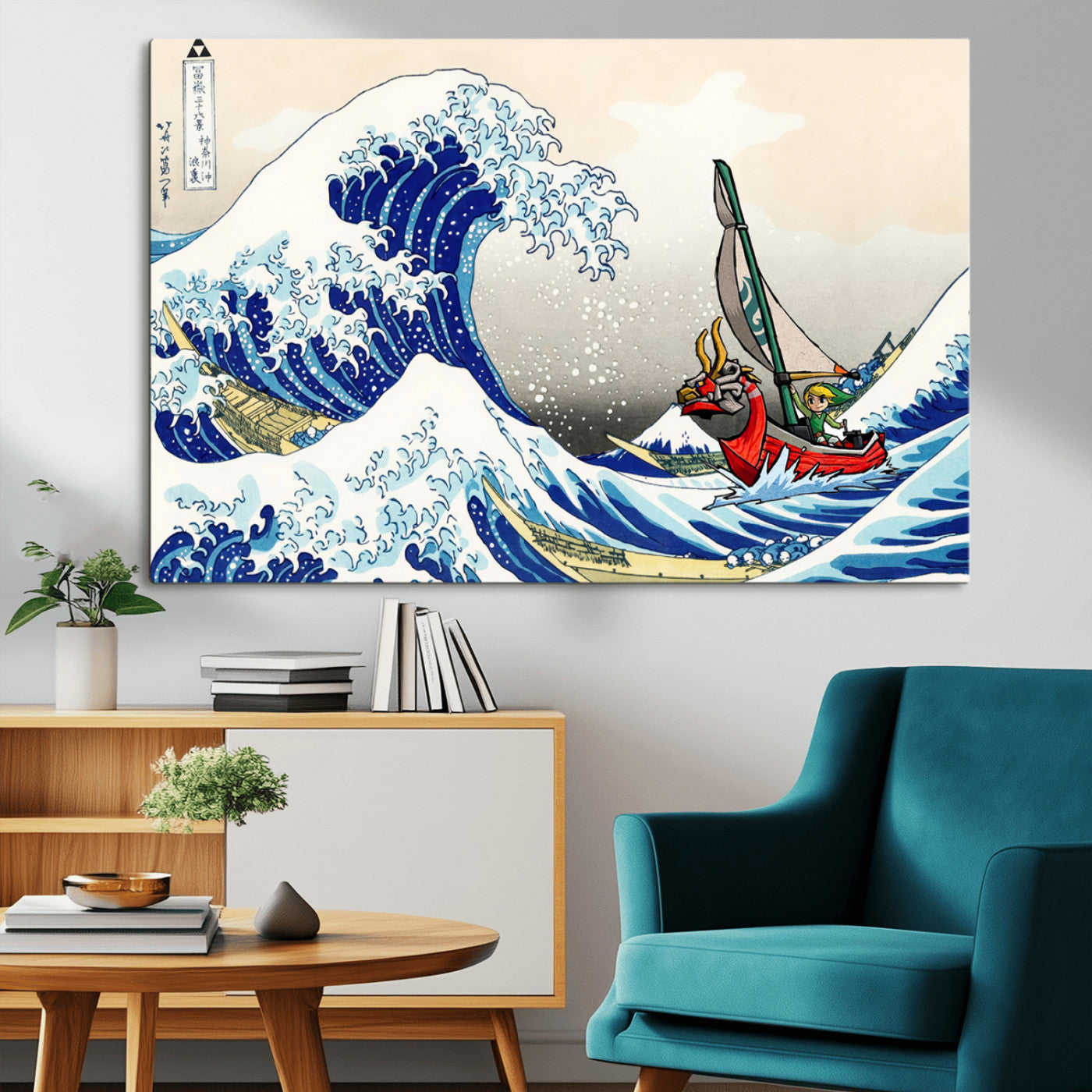 19450-MGV-CV-36X24-Great Wave Adventure Wall Art – Japanese Style Ocean Canvas Print, Fantasy Sailing Decor for Living Room, Bedroom or Office