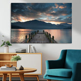 20442-MGV-CV-36X24-Lakeside Sunset Dock Wall Art – Peaceful Mountain Lake Canvas Print, Serene Nature Landscape Decor for Living Room, Bedroom or