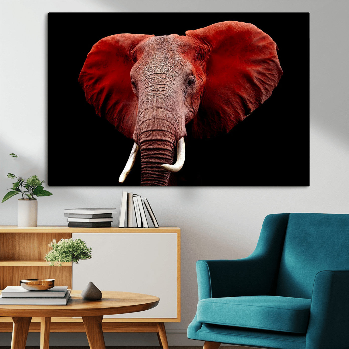 14788-MGV-CV-36X24-Red Elephant Wall Art – Bold Wildlife Canvas Print, African Safari Animal Decor for Living Room, Bedroom or Office