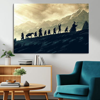 41574-MGV-CV-36X24-Fellowship Journey Wall Art – Epic Fantasy Adventure Canvas Print, Mountain Landscape Decor for Living Room, Office or Man Cave