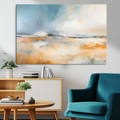 92764-MGV-CV-36X24-Abstract Landscape Wall Art – Modern Blue and Orange Canvas Print, Large Minimalist Painting for Living Room, Bedroom, Office or