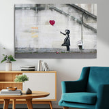 50559-MGV-CV-36X24-Banksy Girl with Balloon Wall Art – Famous Street Graffiti Canvas Print, Modern Urban Artwork for Living Room, Bedroom or Office