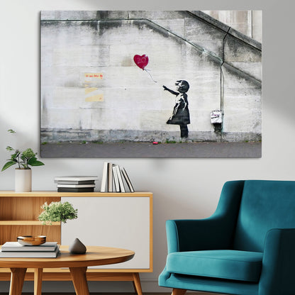 50559-MGV-CV-36X24-Banksy Girl with Balloon Wall Art – Famous Street Graffiti Canvas Print, Modern Urban Artwork for Living Room, Bedroom or Office