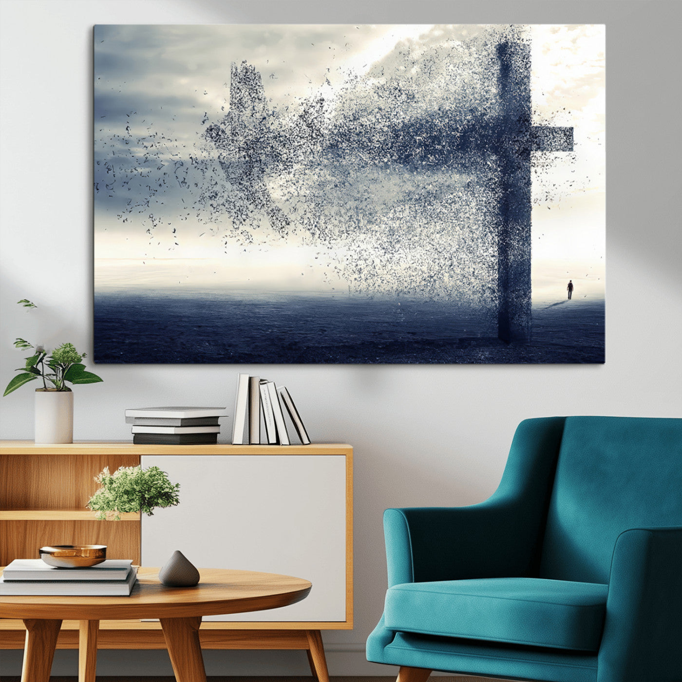 55718-MGV-CV-36X24-Surreal Cross Wall Art – Spiritual Faith Canvas Print, Abstract Christian Artwork with Modern Religious Symbol for Living Room,