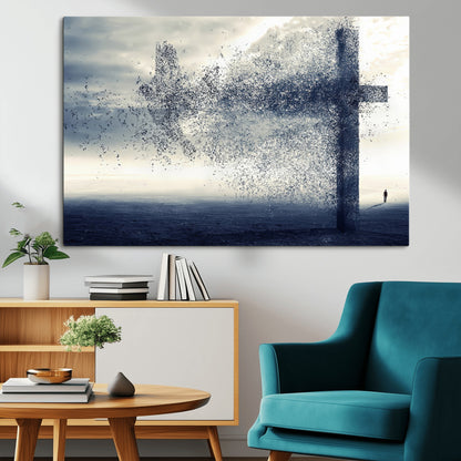 55718-MGV-CV-36X24-Surreal Cross Wall Art – Spiritual Faith Canvas Print, Abstract Christian Artwork with Modern Religious Symbol for Living Room,