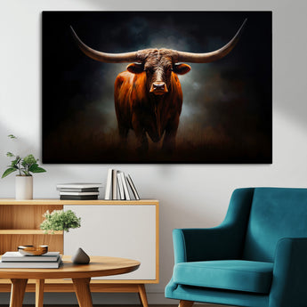 48896-MGV-CV-36X24-Texas Longhorn Wall Art – Rustic Western Bull Canvas Print and Farmhouse Cattle Painting for Living Room, Ranch, or Office Decor .