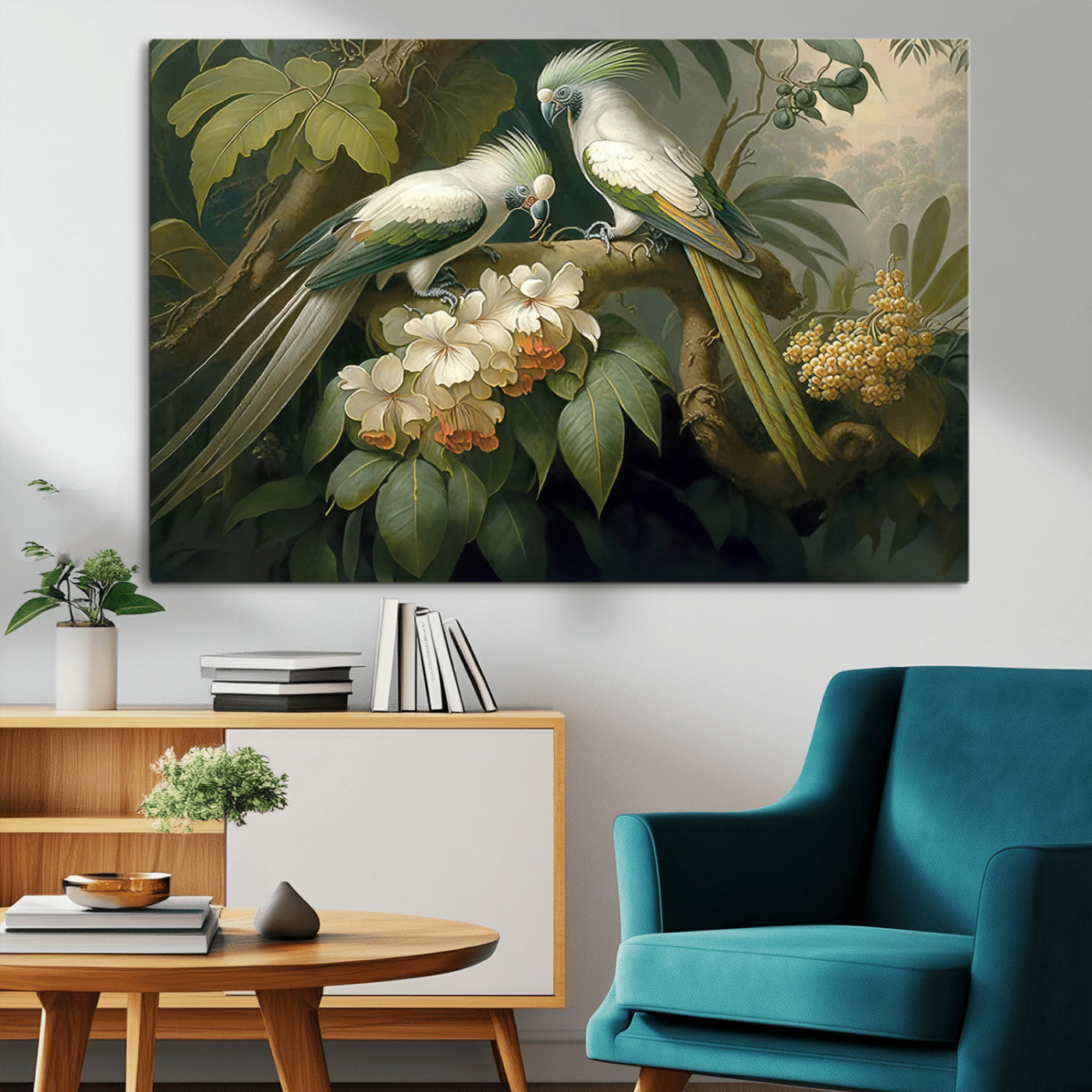 84047-MGV-CV-36X24-Tropical Birds Wall Art – Elegant Botanical Canvas Print, Exotic Nature Decor for Living Room, Bedroom or Office
