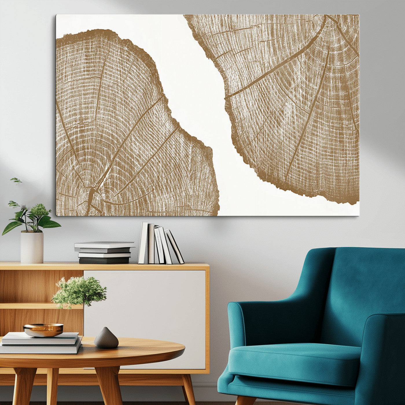 99692-MGV-CV-36X24-Tree Ring Linocut Wall Art Canvas Print, Framed Wood Cut Art Picture Print, Tree Rings Perfect Minimalist Rustic Decor Artwork
