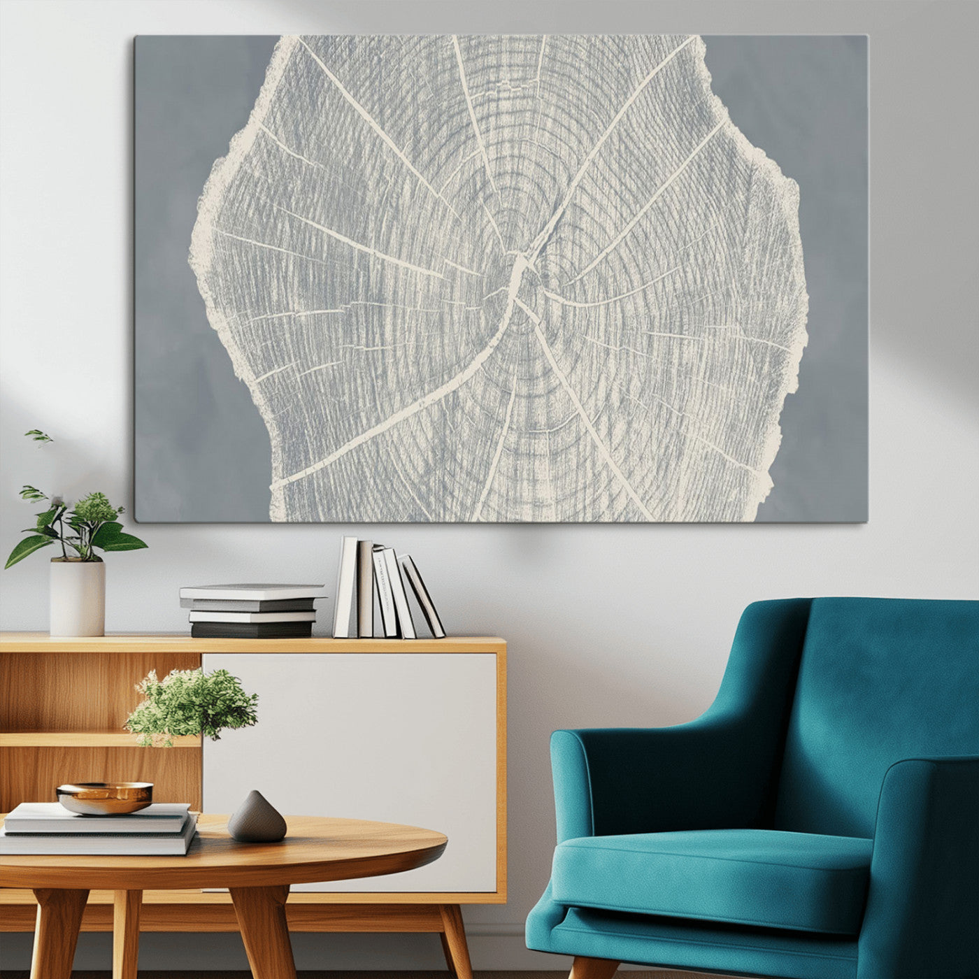 25547-MGV-CV-36X24-Tree Ring Wall Art Canvas Print, Framed Linocut Tree Ring Art Picture Print, Wood Texture Perfect Minimalist Farmhouse Decor