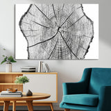 98709-MGV-CV-36X24-Tree Ring Wall Art – Black and White Canvas Print Rustic Wood Cross Section, Minimal Nature Inspired Decor for Living Room,