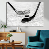 82900-MGV-CV-36X24-Hockey Wall Art – Black and White Canvas Print Ice Rink Sticks Puck Sports Photography, Modern Decor for Game Room, Man Cave,