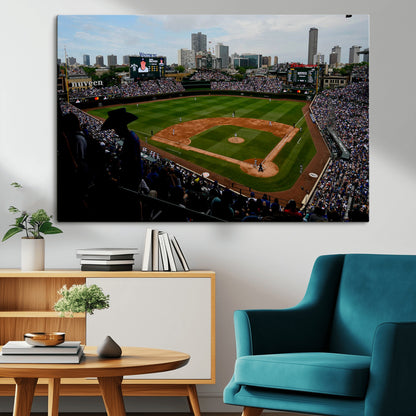 34859-MGV-CV-36X24-Wrigley Field Wall Art Canvas Print, Framed Chicago Cubs Stadium Art Picture Print, Wrigley Stadium Field Perfect Sport Room Decor