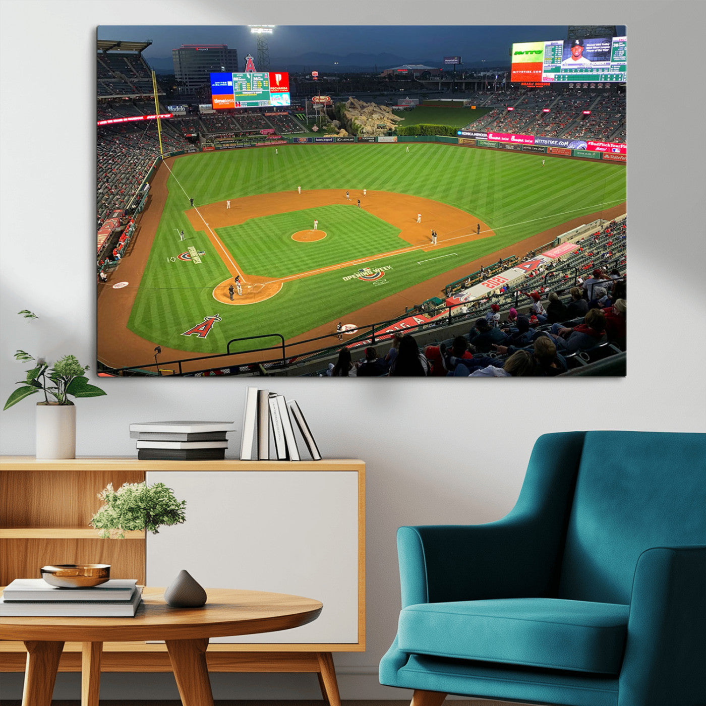 93707-MGV-CV-36X24-Los Angeles Stadium Wall Art Canvas Print, Framed Angel Stadium Field Art Picture Print, Anaheim Stadium Perfect Sports Room Decor
