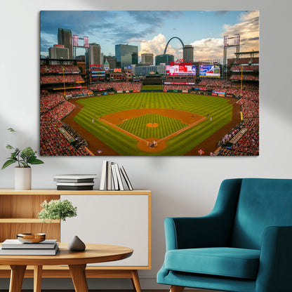 91908-MGV-CV-36X24-Baseball Stadium Wall Art – Canvas Print Game Day Field City Skyline Iconic Arch Scene Sports Photography, Decor for Game Room,