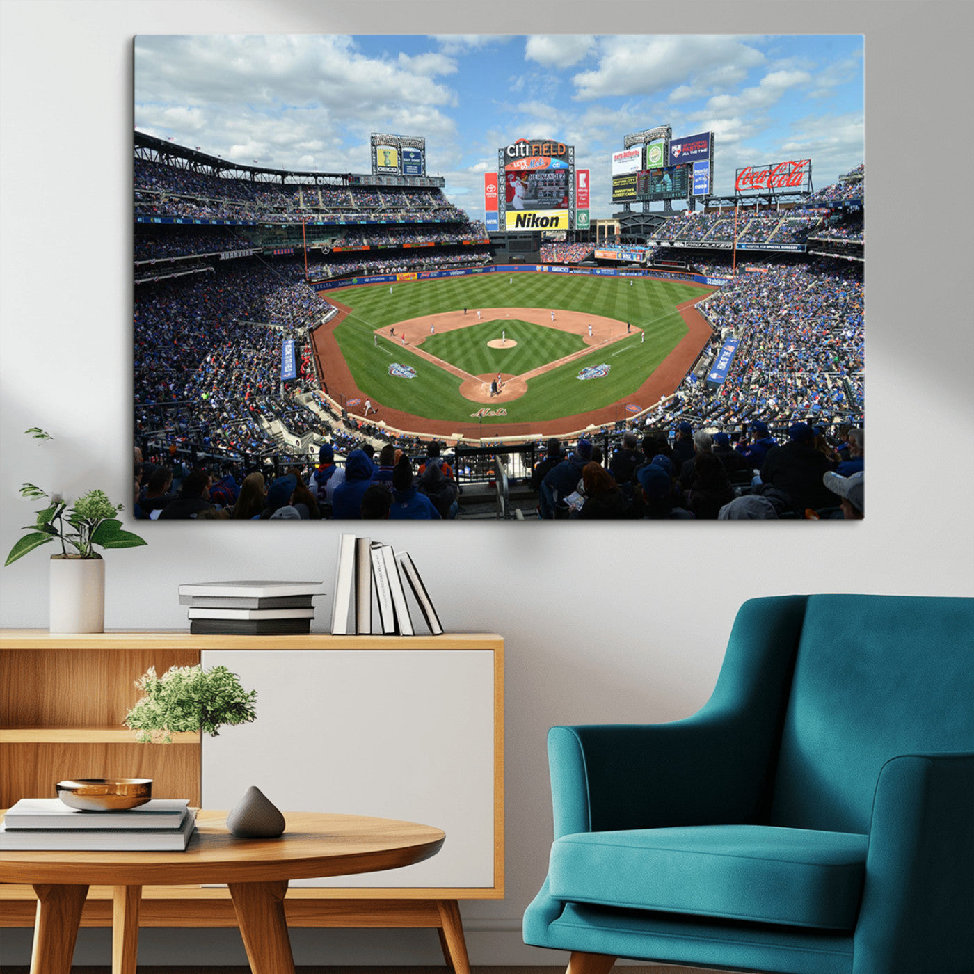 22910-MGV-CV-36X24-City Field Stadium Wall Art Canvas Print, Framed New York Stadium Art Picture Print, City Field Perfect Sport Room Decor Artwork