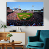 90998-MGV-CV-36X24-Baseball Stadium Wall Art – Canvas Print Day Game Field Packed Crowd Bright Blue Sky Sports Photography, Classic Decor for Game
