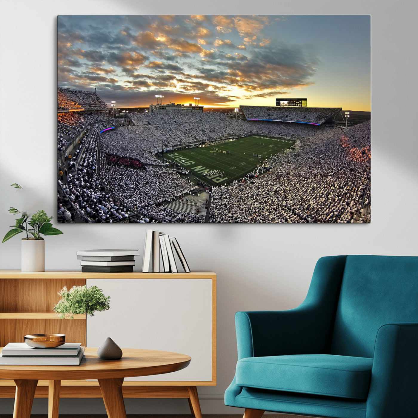 38807-MGV-CV-36X24-Beaver Stadium Wall Art Canvas Print, Framed Beaver Stadium Field Art Picture Print, Football Stadium Perfect Sport Room Decor