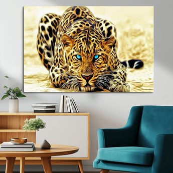 45281-MGV-CV-36X24-Blue Eye Leopard Wall Art Canvas Print, Framed Leopard Painting Art Picture Print, Big Cat Perfect Safari Wildlife Decor Artwork