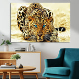 45281-MGV-CV-36X24-Blue Eye Leopard Wall Art Canvas Print, Framed Leopard Painting Art Picture Print, Big Cat Perfect Safari Wildlife Decor Artwork