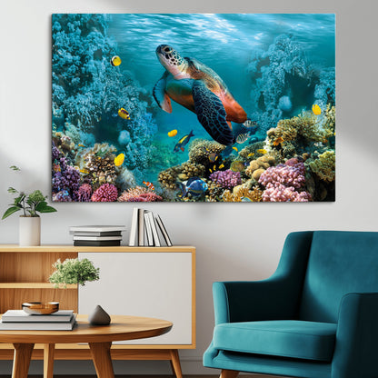 38661-MGV-CV-36X24-Sea Turtle Wall Art Canvas Print, Framed Ocean Wildlife Art Picture Print, Turtle Perfect Coastal Nature Decor Artwork