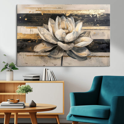 18807-MGV-CV-36X24-Lotus Flower Wall Art Canvas Print, Framed Abstract Lotus Art Picture Print, White Lotus Flower Perfect Abstract Floral Decor