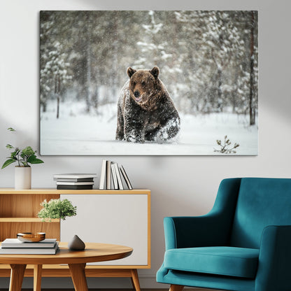 43350-MGV-CV-36X24-Wild Bear in Snow Wall Art – Majestic Wildlife Photography Print, Winter Forest Nature Decor for Cabin, Lodge, Rustic Home,