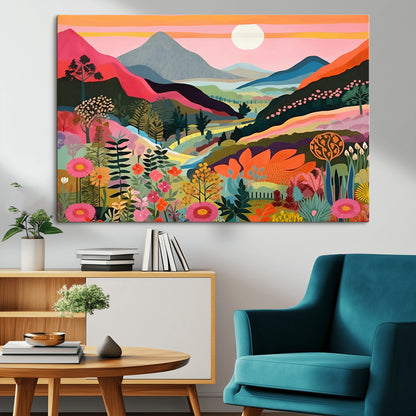 61376-MGV-CV-36X24-Floral Valley Wall Art – Panoramic Mountain Landscape Canvas Print, Vibrant Nature Decor for Living Room, Office, or Bedroom