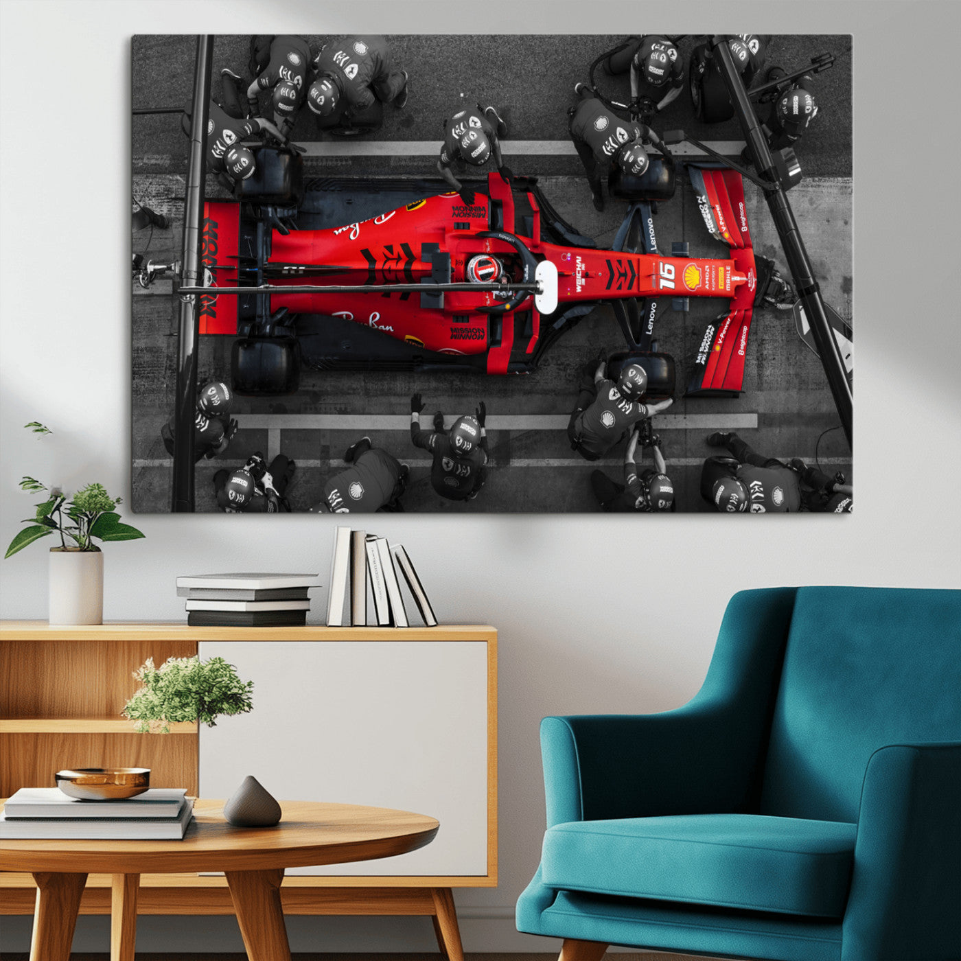 99356-MGV-CV-36X24-Ferrari Pit Stop Wall Art – Formula 1 Racing Car Canvas Print, Red Speed Machine Motorsport Decor for Office, Garage, Man Cave or