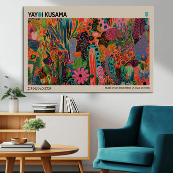 40791-MGV-CV-36X24-Kusama Inspired Wall Art – Vibrant Abstract Floral Jungle Canvas Print, Bold Pop Art Botanical Decor for Living Room, Bedroom, or