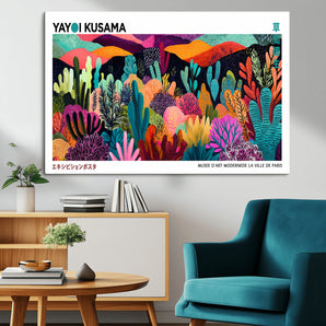 72013-MGV-CV-36X24-Yayoi Kusama Inspired Jungle Wall Art – Vibrant Botanical Abstract Canvas Print, Colorful Modern Nature Poster for Living Room or