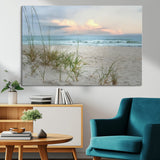 Test1001-MGV-CV-36X24-Coastal Beach Wall Art – Panoramic Ocean Waves and Sandy Dunes Canvas Print, Serene Seascape with Sea Oats for Relaxing Home or