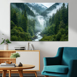 69453-MGV-CV-36X24-Mountain Forest Wall Art – Misty River and Evergreen Landscape Canvas Print, Nature Photography Poster for Living Room, Bedroom,
