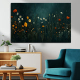 87037-MGV-CV-36X24-Wildflower Wall Art – Dark Botanical Floral Canvas Print, Modern Nature Painting Poster with Daisies Poppies Orange Flowers for