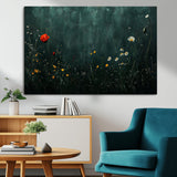 26218-MGV-CV-36X24-Wildflower Wall Art – Dark Botanical Floral Canvas Print, Modern Nature Painting Poster with Daisy Poppy Yellow Flowers for Living