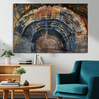 16193-MGV-CV-36X24-Tree Ring Wall Art – Abstract Wood Grain Canvas Print, Rustic Nature Texture Artwork Poster for Living Room, Bedroom, Office,