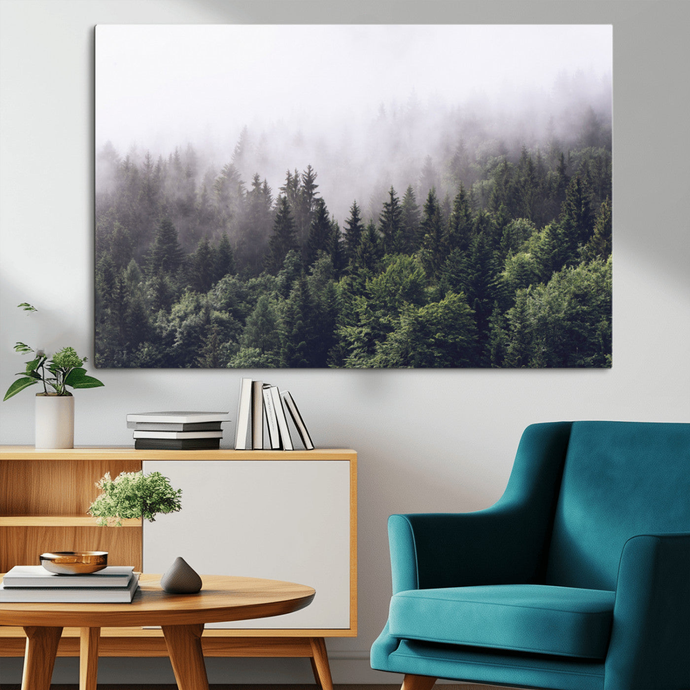 42578900-MGV-CV-36X24-Misty Forest Wall Art – Serene Mountain Pine Tree Canvas Print, Nature Landscape Decor for Bedroom, Living Room, Office or Rustic