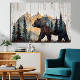 90077-MGV-CV-36X24-Wood Grizzly Bear Wall Art Canvas Print, Framed Abstract Bear Art Picture Print, Bear in Forest Perfect Rustic Lodge Decor Artwork