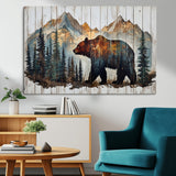 55777-MGV-CV-36X24-Rustic Bear Wall Art Canvas Print, Framed Mountain and Forest Art Picture Print, Wooden Bear Perfect Rustic Lodge Decor Artwork