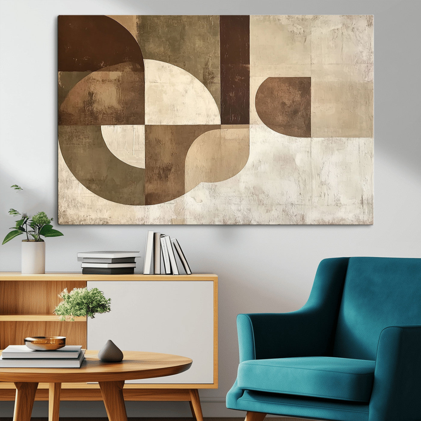 59767-MGV-CV-36X24-Abstract Geometric Shapes Wall Art – Modern Minimalist Canvas Print, Neutral Brown Beige Tan Artwork for Living Room, Bedroom,