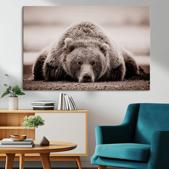 20611-MGV-CV-36X24-Grizzly Bear Wall Art – Majestic Wildlife Sepia Canvas Print, Rustic Nature Animal Artwork for Cabin, Lodge, Living Room, Bedroom,