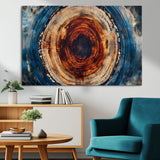 90395-MGV-CV-36X24-Tree Ring Wall Art – Abstract Wood Grain Canvas Print with Fiery Red and Blue Tones, Bold Rustic Nature Inspired Artwork Decor for