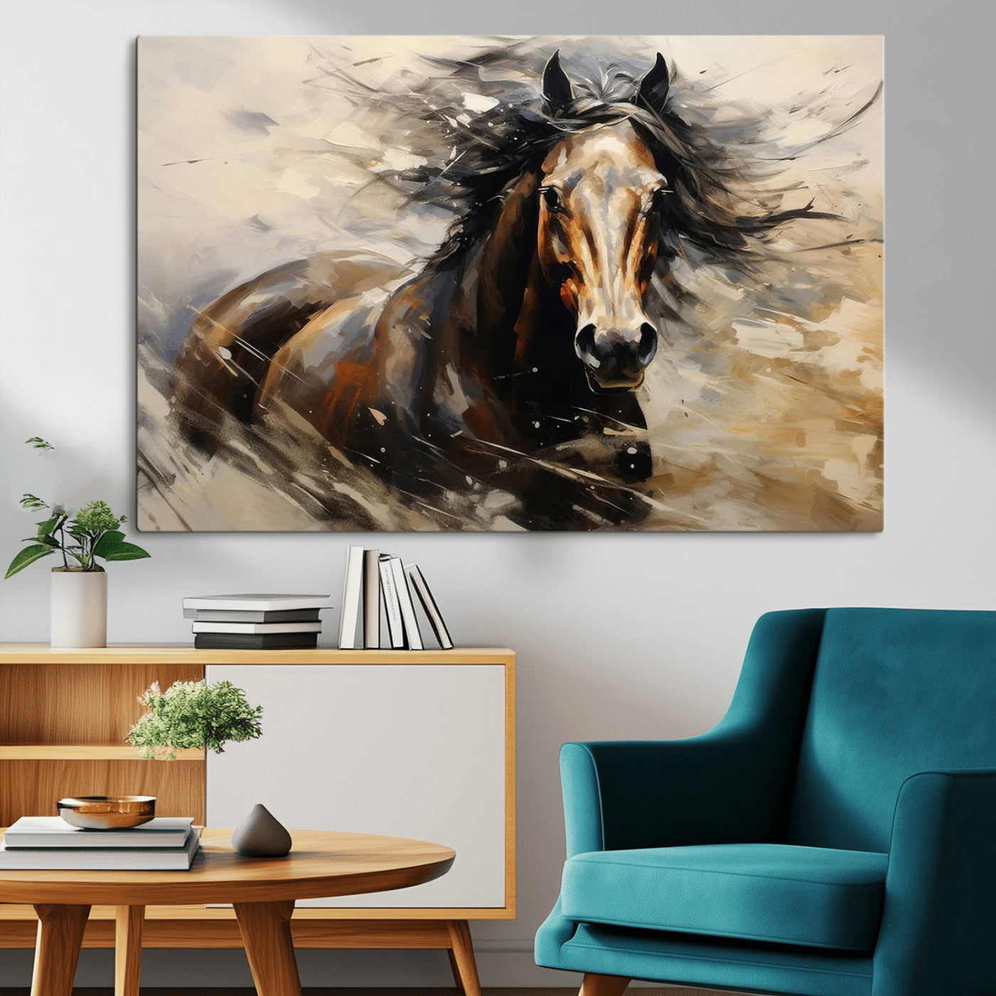 53001-MGV-CV-36X24-Wild Horse Wall Art – Majestic Stallion Canvas Print with Flowing Mane, Rustic Western Style Painting for Living Room, Office or