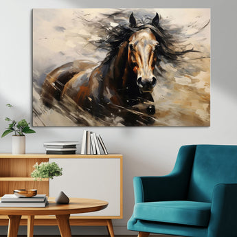 53001-MGV-CV-36X24-Wild Horse Wall Art – Majestic Stallion Canvas Print with Flowing Mane, Rustic Western Style Painting for Living Room, Office or