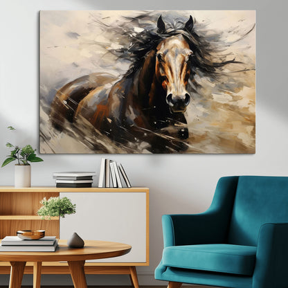53001-MGV-CV-36X24-Wild Horse Wall Art – Majestic Stallion Canvas Print with Flowing Mane, Rustic Western Style Painting for Living Room, Office or